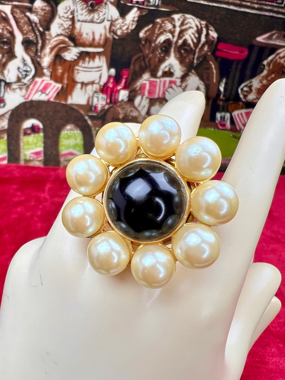 Vintage Remix Gold& Pearl Cluster Adjustable Ring, Artisan Made Mobwife - Picture 2 of 4